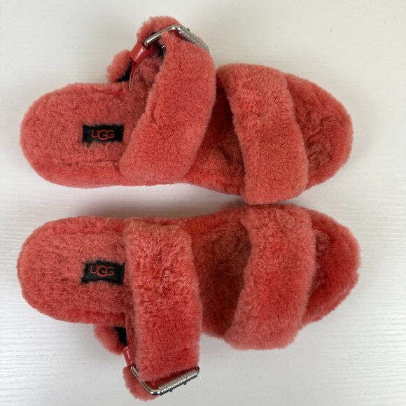 EUC UGG Women's Fuzz Yeah Blush Pink Sheepskin Slipper Slides - Picture 9 of 13